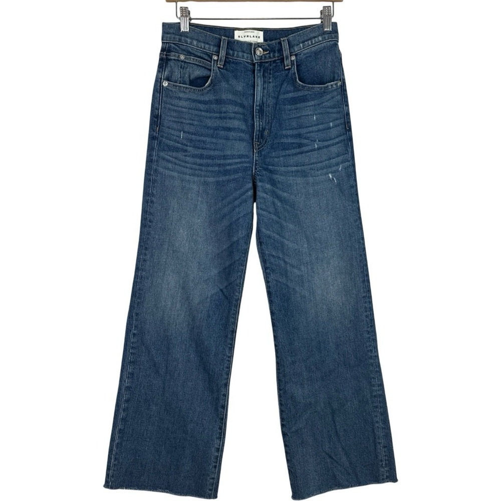 SLVRLAKE Grace Crop Jeans 28 Memphis High Rise Wide Leg Raw Hem Stretch USA